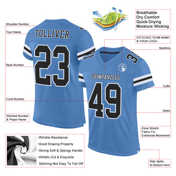 Custom Electric Blue Black-White Mesh Authentic Football Jersey