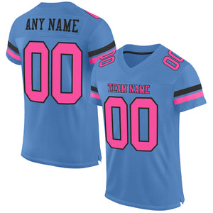 Custom Light Blue Pink-Black Mesh Authentic Football Jersey
