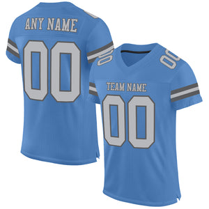 Custom Electric Blue Gray-Steel Gray Mesh Authentic Football Jersey