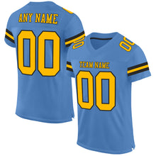 Load image into Gallery viewer, Custom Light Blue Gold-Black Mesh Authentic Football Jersey

