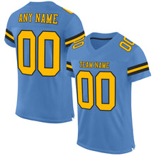 Load image into Gallery viewer, Custom Electric Blue Gold-Black Mesh Authentic Football Jersey
