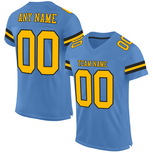 Custom Electric Blue Gold-Black Mesh Authentic Football Jersey