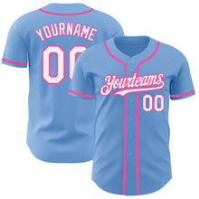 Load image into Gallery viewer, Custom Light Blue White-Pink Authentic Baseball Jersey
