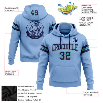 Custom Stitched Light Blue Navy Gray-Teal Football Pullover Sweatshirt Hoodie