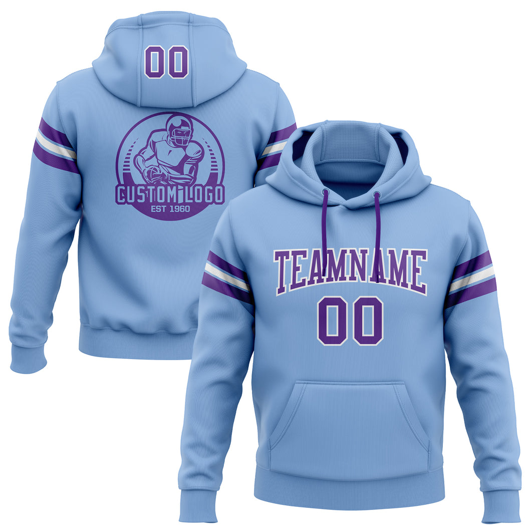 Custom Stitched Light Blue Purple-White Football Pullover Sweatshirt Hoodie