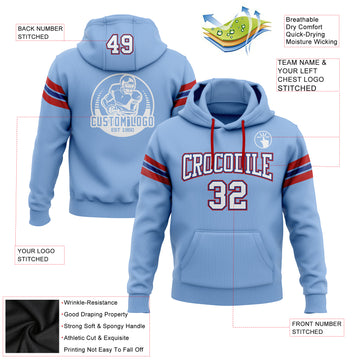 Custom Stitched Light Blue White Royal-Red Football Pullover Sweatshirt Hoodie