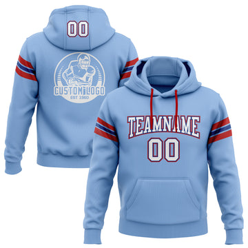 Custom Stitched Light Blue White Royal-Red Football Pullover Sweatshirt Hoodie