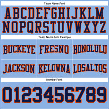 Load image into Gallery viewer, Custom Stitched Light Blue Navy-Orange Football Pullover Sweatshirt Hoodie
