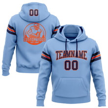 Load image into Gallery viewer, Custom Stitched Light Blue Navy-Orange Football Pullover Sweatshirt Hoodie
