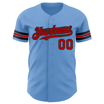 Custom Light Blue Red-Black Authentic Baseball Jersey