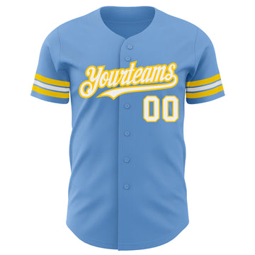 Custom Light Blue White-Yellow Authentic Baseball Jersey