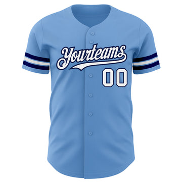 Custom Light Blue White-Navy Authentic Baseball Jersey