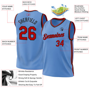 Custom Light Blue Red-Black Authentic Throwback Basketball Jersey