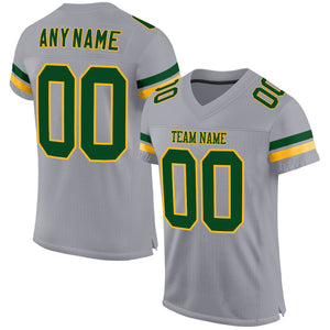 Custom Light Gray Green-Gold Mesh Authentic Football Jersey