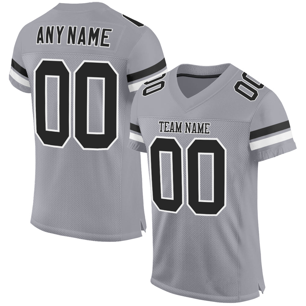 Custom Light Gray Black-White Mesh Authentic Football Jersey