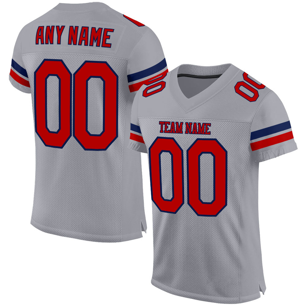 Custom Light Gray Red-Navy Mesh Authentic Football Jersey