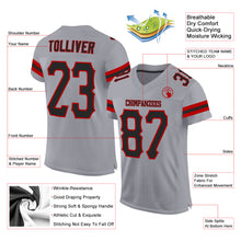 Load image into Gallery viewer, Custom Light Gray Black-Red Mesh Authentic Football Jersey
