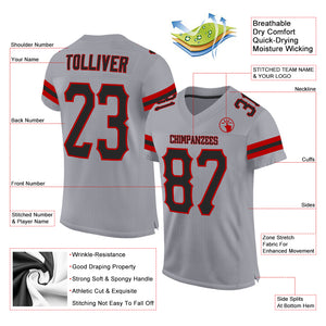 Custom Light Gray Black-Red Mesh Authentic Football Jersey