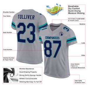 Custom Light Gray Navy-Aqua Mesh Authentic Football Jersey