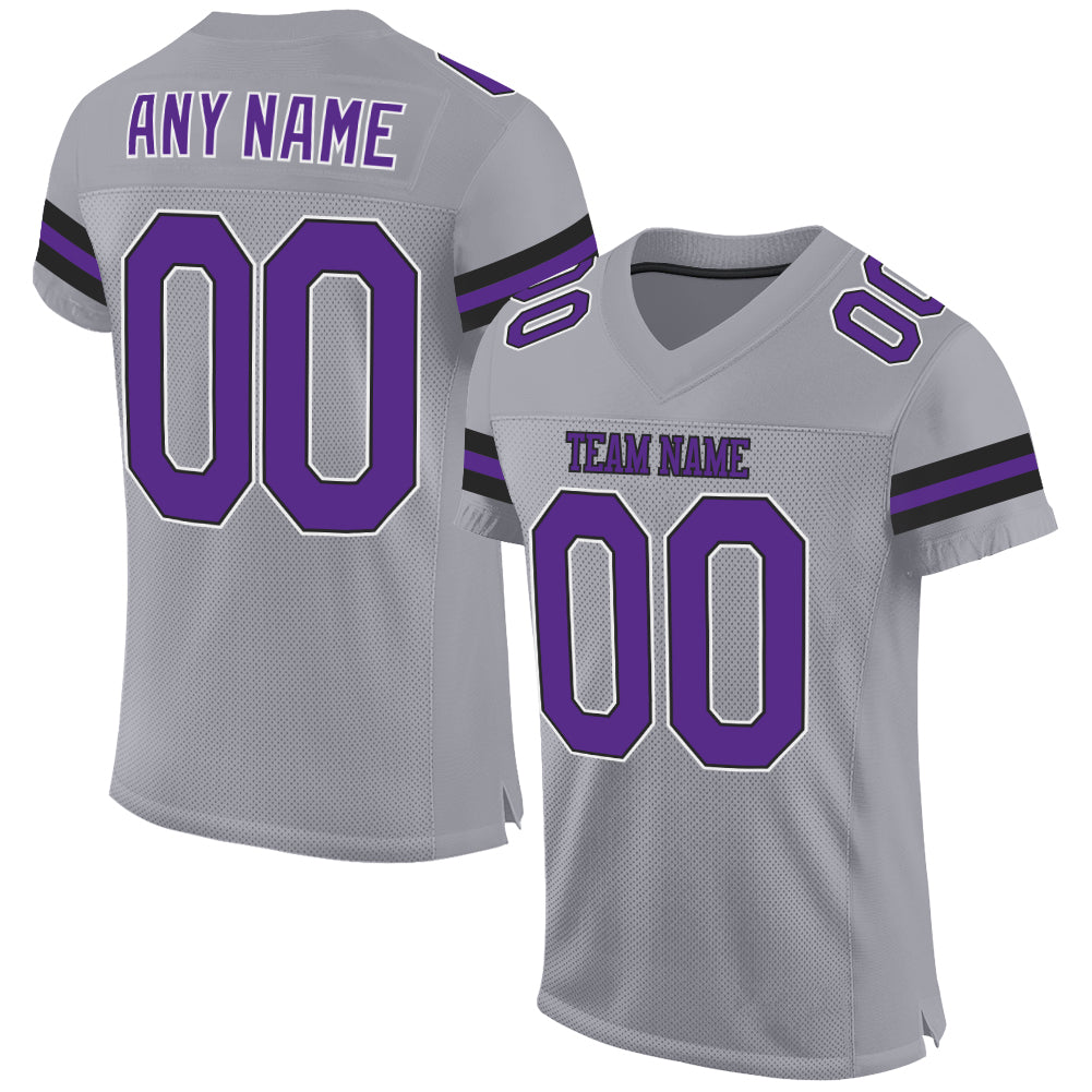 Custom Light Gray Purple-Black Mesh Authentic Football Jersey