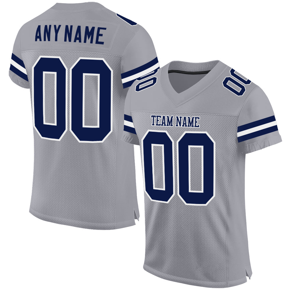 Custom Light Gray Navy-White Mesh Authentic Football Jersey