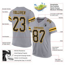 Load image into Gallery viewer, Custom Light Gray Black-Gold Mesh Authentic Football Jersey
