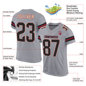 Custom Light Gray Black-Crimson Mesh Authentic Football Jersey