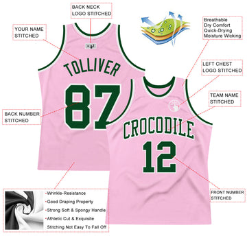 Custom Light Pink Green-White Authentic Throwback Basketball Jersey