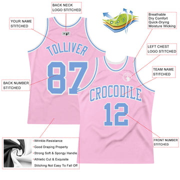 Custom Light Pink Light Blue-White Authentic Throwback Basketball Jersey