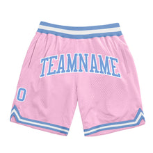 Load image into Gallery viewer, Custom Light Pink Light Blue-White Authentic Throwback Basketball Shorts
