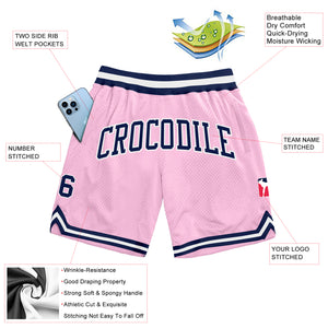 Custom Light Pink Navy-White Authentic Throwback Basketball Shorts