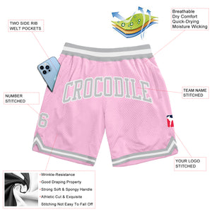 Custom Light Pink Gray-White Authentic Throwback Basketball Shorts