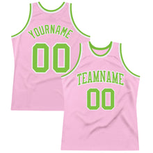 Load image into Gallery viewer, Custom Light Pink Neon Green-White Authentic Throwback Basketball Jersey
