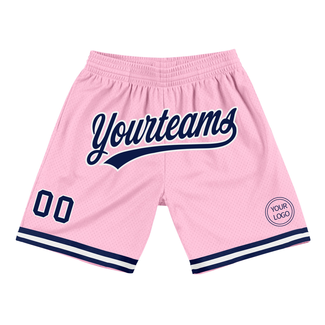 Custom Light Pink Navy-White Authentic Throwback Basketball Shorts