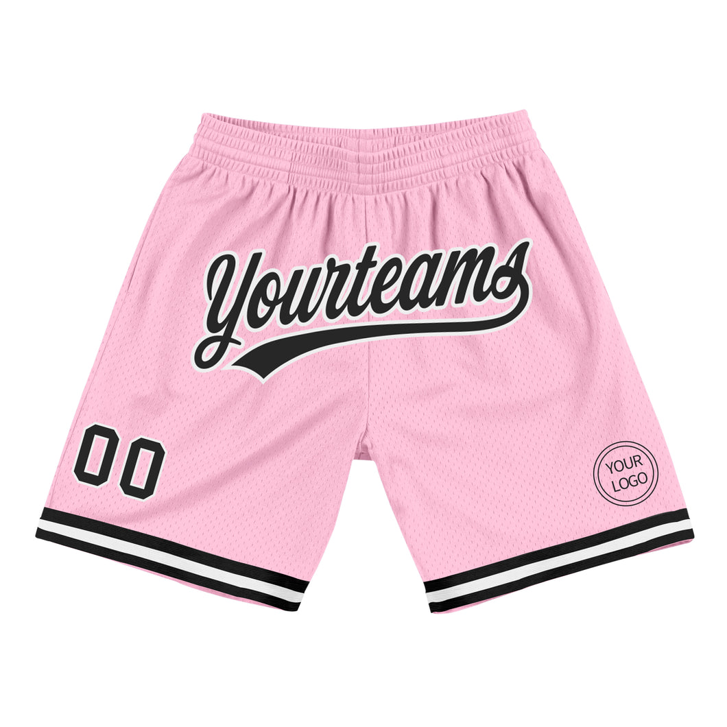 Custom Light Pink Black-White Authentic Throwback Basketball Shorts