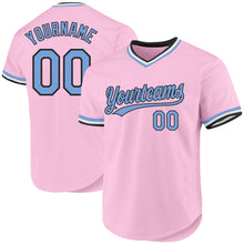 Load image into Gallery viewer, Custom Light Pink Light Blue-Black Authentic Throwback Baseball Jersey
