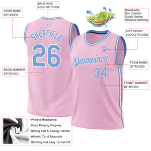 Custom Light Pink Light Blue-White Authentic Throwback Basketball Jersey