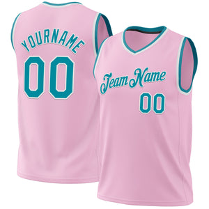 Custom Light Pink Teal-White Authentic Throwback Basketball Jersey