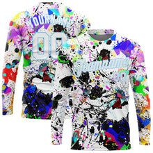 Load image into Gallery viewer, Custom Graffiti Pattern White-Light Blue Splashes 3D Long Sleeve Performance T-Shirt
