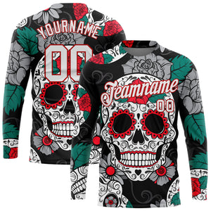 Custom Graffiti Pattern White-Red Skull Fashion 3D Long Sleeve Performance T-Shirt