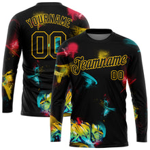 Load image into Gallery viewer, Custom Graffiti Pattern Black-Gold 3D Long Sleeve Performance T-Shirt
