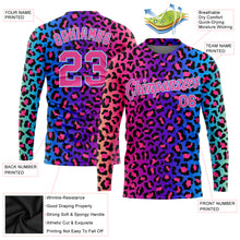 Load image into Gallery viewer, Custom Purple Pink-Light Blue Leopard 3D Pattern Long Sleeve Performance T-Shirt
