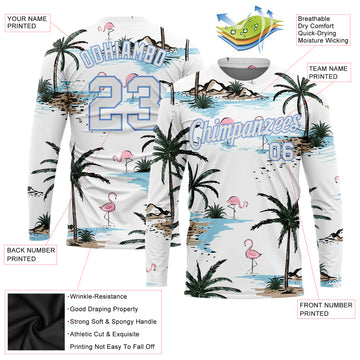 Custom White White-Light Blue Hawaii Palm Trees 3D Pattern Long Sleeve Performance T-Shirt