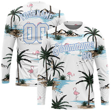 Load image into Gallery viewer, Custom White White-Light Blue Hawaii Palm Trees 3D Pattern Long Sleeve Performance T-Shirt
