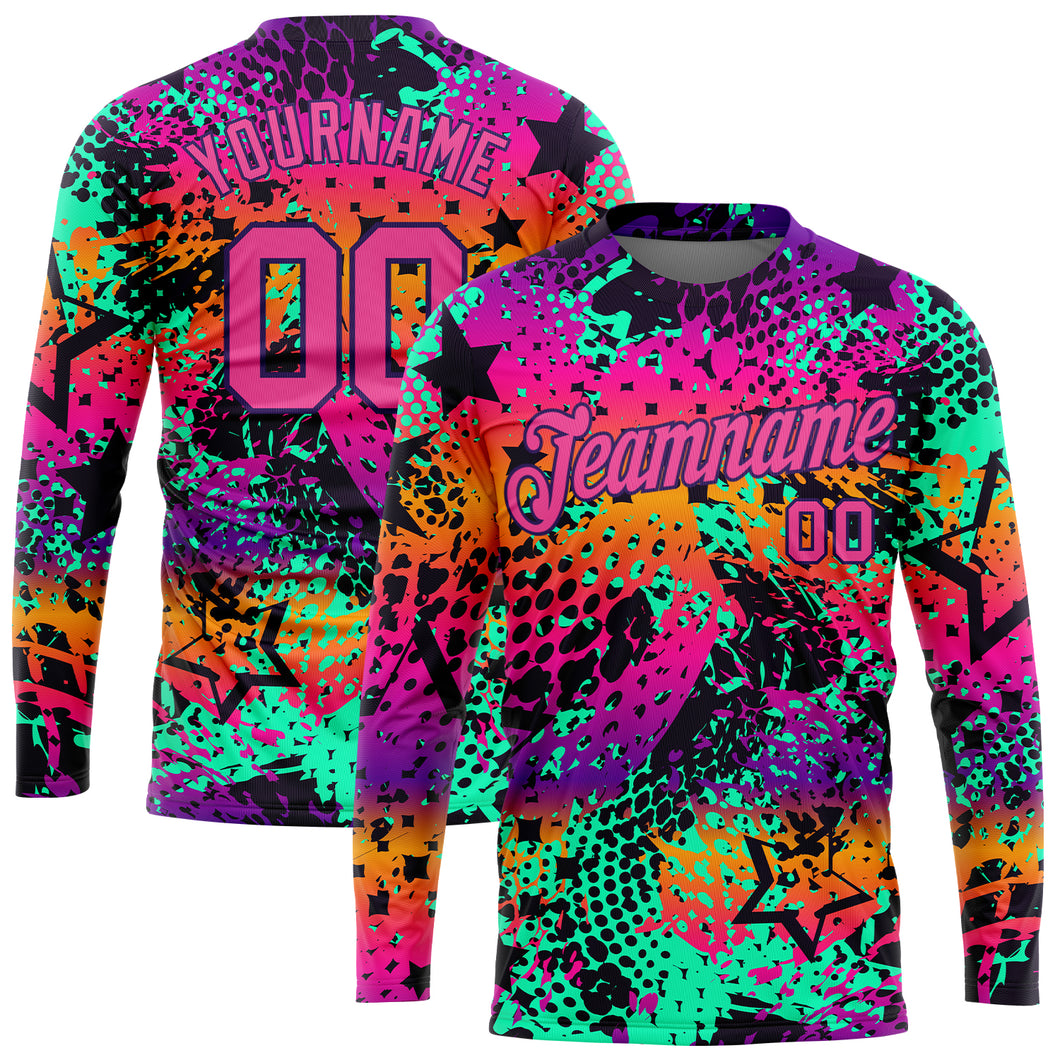 Custom Graffiti Pattern Pink-Purple Bright Neon Colors 3D Long Sleeve Performance T-Shirt