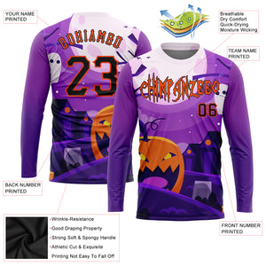 Custom 3D Pattern Halloween Pumpkins Horror Night Long Sleeve Performance T-Shirt