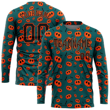 Custom 3D Pattern Halloween Pumpkins Long Sleeve Performance T-Shirt