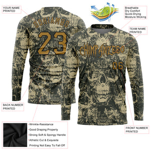 Custom 3D Pattern Halloween Skulls Long Sleeve Performance T-Shirt