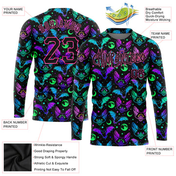 Custom 3D Pattern Bright Multicolored Halloween Bats Long Sleeve Performance T-Shirt