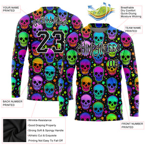 Custom 3D Pattern Bright Multicolored Halloween Skulls Long Sleeve Performance T-Shirt